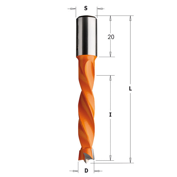 CMT 309.040.11 Dowel Drill, 4mm (5/32-Inch) Diameter, 10x20mm Shank, Right-Hand Rotation
