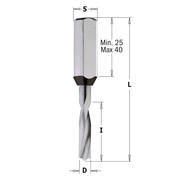 CMT 310.050.21 Solid Carbide Dowel Drill 5mm (13/64-Inch) 10x25mm Shank Right-Hand Rotation