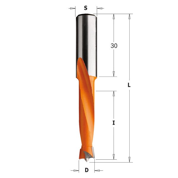 CMT 311.082.11 Two Flute Dowel Drill, 8.2mm (21/64-Inch) Diameter, 10x30mm Shank, Right-Hand Rotation