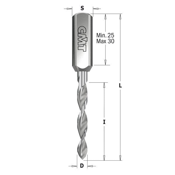 CMT 314.080.22 Dowel Drill for Through Holes with 5/16-Inch Diameter with 10 by 20mm Shank and Left-Hand Rotation