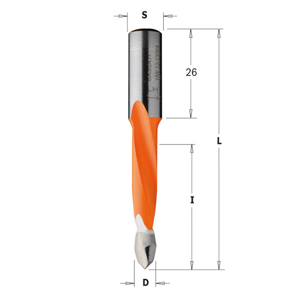 CMT 314.050.41 2 Flute Dowel Drill for Through Holes 5mm (13/64-Inch) Diameter 10x26mm Shank Right-Hand Rotation