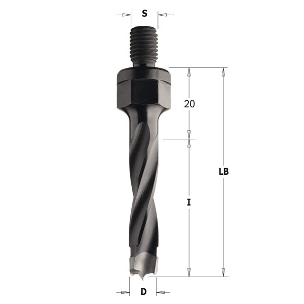 CMT 346.060.12 Dowel Drill with Threaded Shank, 6mm (15/64-Inch) Diameter, M10 Shank, Left-Hand Rotation