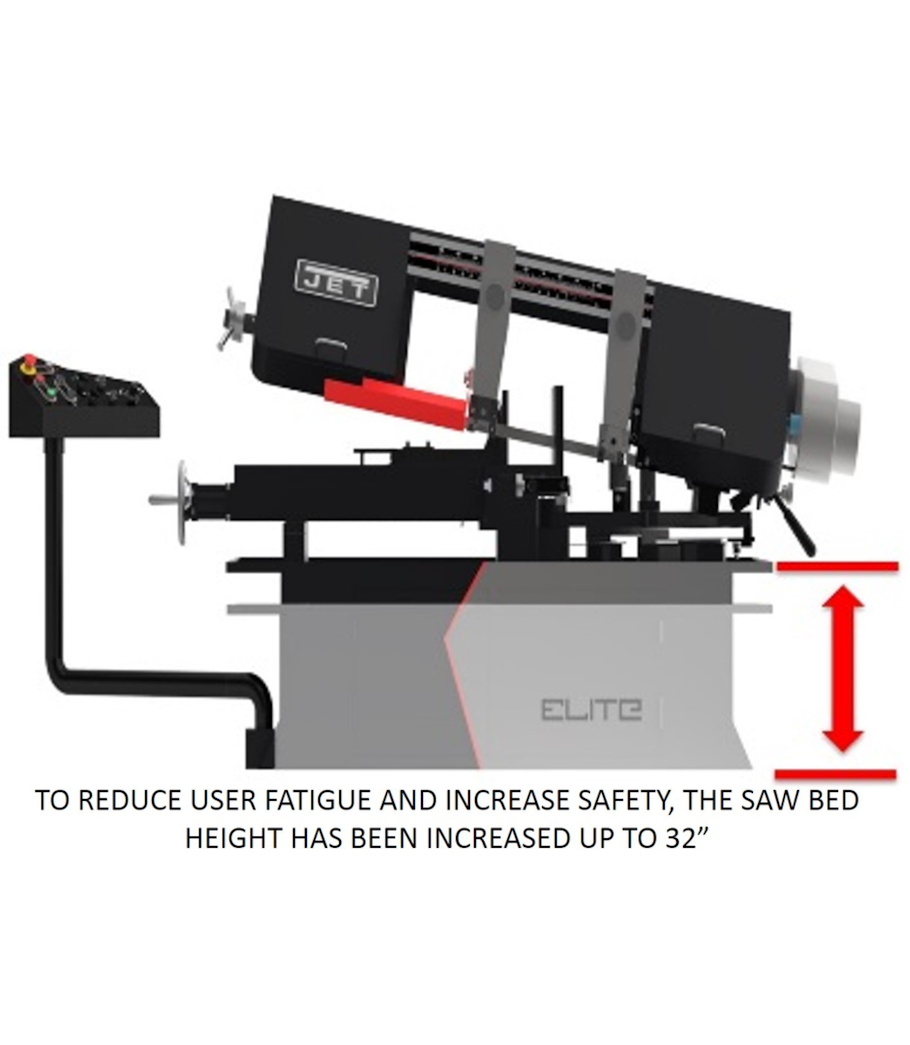 JET Elite EHB-1018VMH, 10 x 18 Semi-Auto Variable Speed Dual Mitering Saw With Hydraulic Vise - 891080