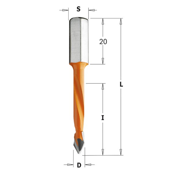 CMT 367.050.12 2 Flute Dowel Drill for Through Holes, 5mm (13/64-Inch) Diameter, 8x20mm Shank, Left-Hand Rotation