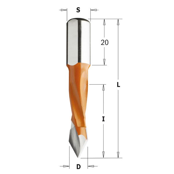 CMT 374.080.12 4 Flute Dowel Drill for Through Holes 5/16-Inch Diameter 10x20mm Shank Left-Hand Rotation