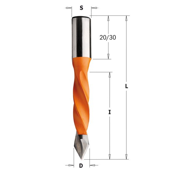 CMT 375.070.12 4 Flute Dowel Drill for Through Holes 7mm (9/32-Inch) Diameter 10x20mm Shank Left-Hand Rotation