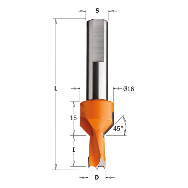 CMT 377.102.12 Dowel Drill with Countersink, 10mm (25/64-Inch) Diameter, 10mm Shank, Left-Hand Rotation