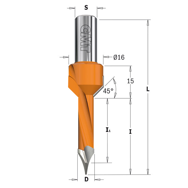 CMT 378.052.12 Dowel Drills for through holes with countersink 5 x 35 x 70 S=10 LH