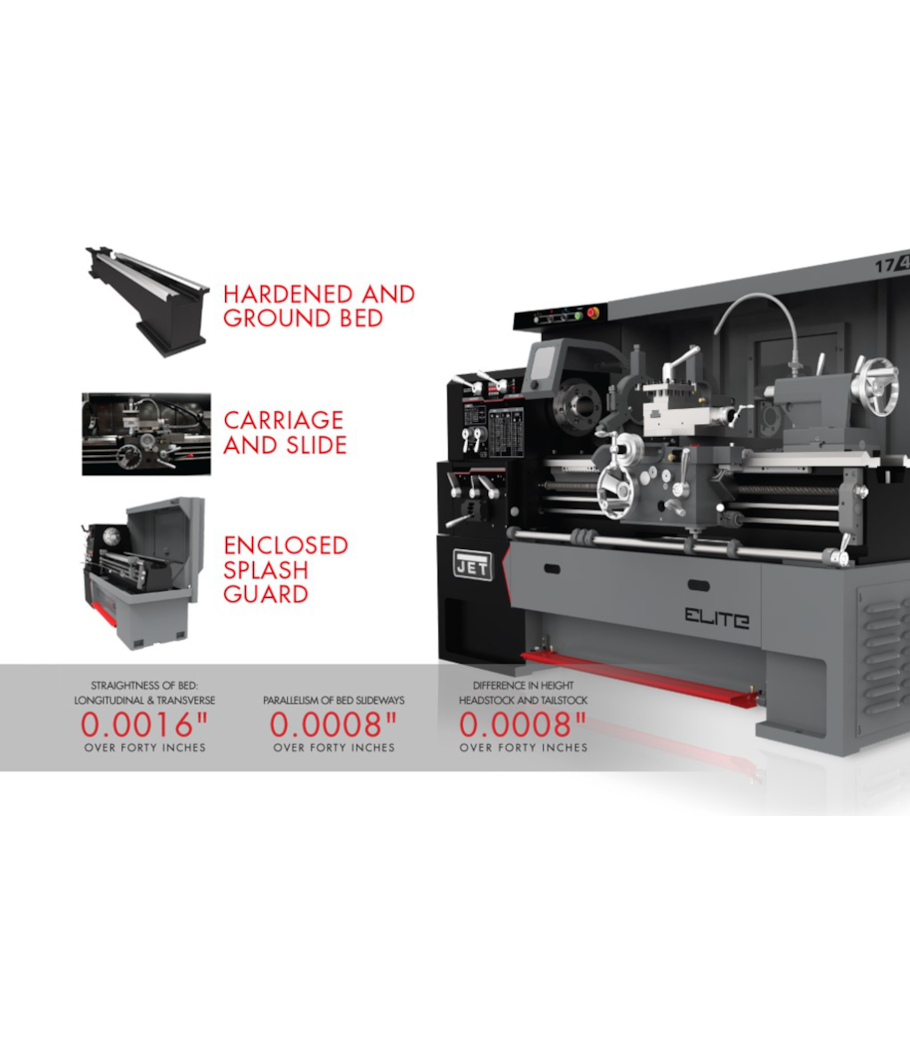 JET E-1340VS Elite EVS lathe with ACU-RITE 203 DRO with Taper Attachment and Collet Closer