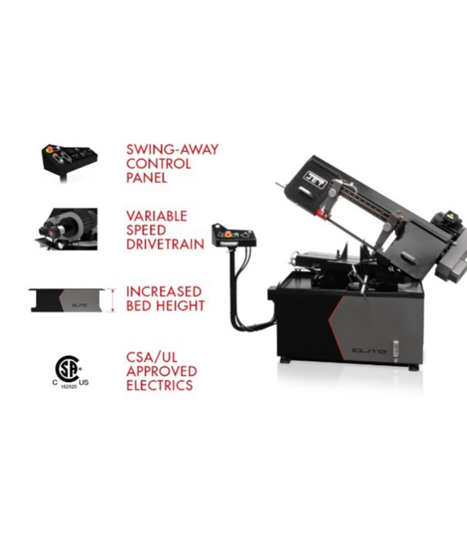 JET Elite EHB-1018VMH, 10 x 18 Semi-Auto Variable Speed Dual Mitering Saw With Hydraulic Vise - 891080