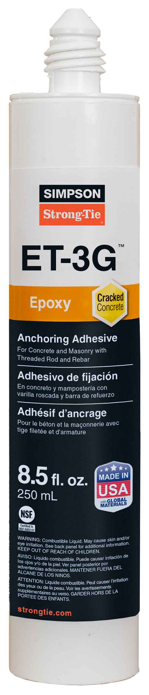 ET3G10 Epoxy Anchoring Adhesives 8.5 Oz ET-3G with nozzle and extension
