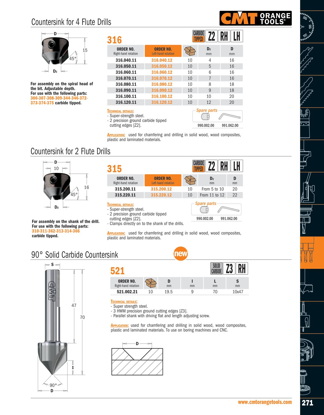 CMT 521.002.21 Solid Carbide Countersink 90 degree Diameter 3/4 inch RH