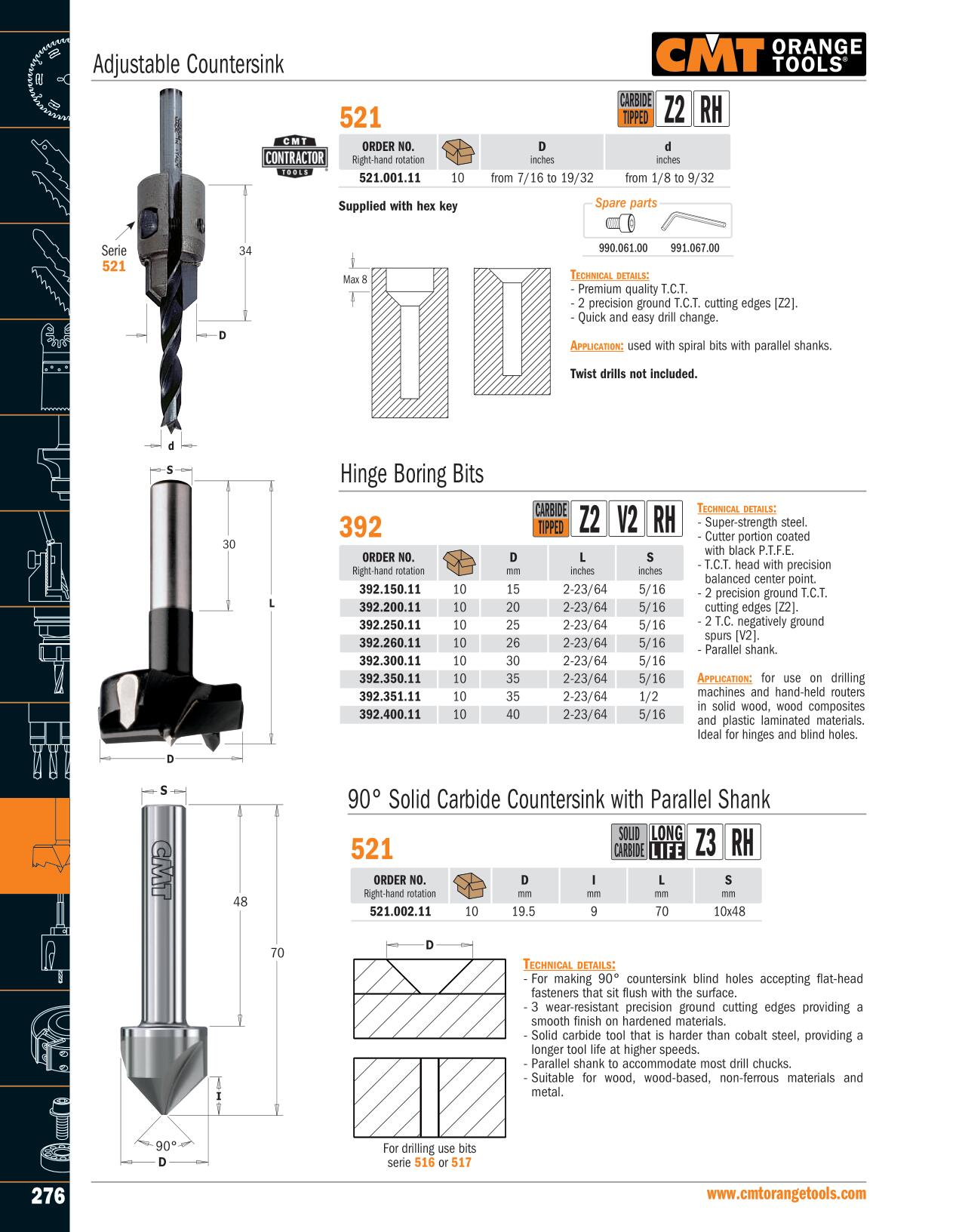 CMT 521.002.11 Solid Carbide Countersink 90 degree Diameter 3/4 inch RH