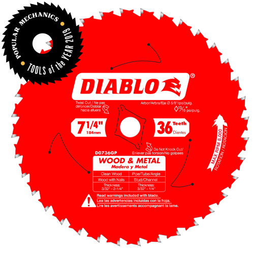 Diablo D0736GP 7-1/4" x 36 Tooth Wood & Metal Carbide Saw Blade