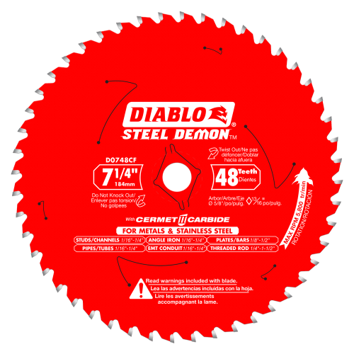 Diablo D0748CF STEEL DEMON 7 1/4 inch 48 Teeth Metal and Stainless Steel cutting Saw Blade CERMET II Carbide
