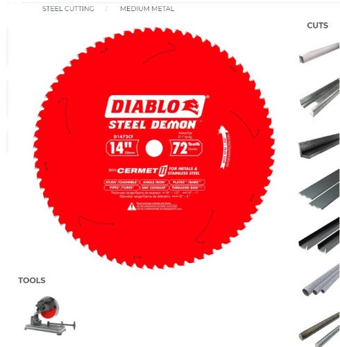 Diablo D1472CF 14-inch Steel Demon 72T Cermet II Carbide Ferrous Metal & Stainless Steel Saw Blade