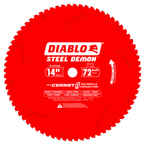 Diablo D1472CF 14-inch Steel Demon 72T Cermet II Carbide Ferrous Metal & Stainless Steel Saw Blade