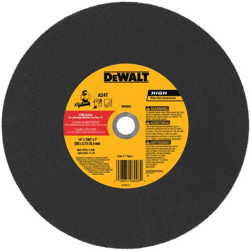 DeWALT DW8003 14 Inch X7/64 Inch X1 Inch Stud Cutting Chop Saw Wheel