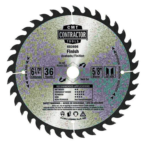 CMT K03606 ITK Contractor Saw Blade 6-1/2 x 36 x 5/8 inch