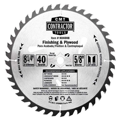 CMT K04008 ITK Contractor Saw Blade 8-1/4 x 40 x 5/8 inch