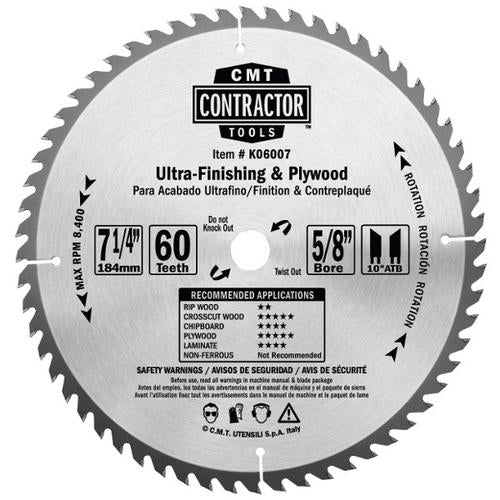 CMT K06007 ITK Contractor Saw Blade 7-1/4 x 60 x 5/8 inch