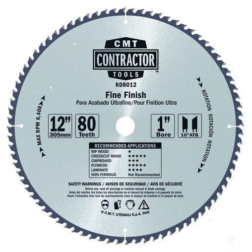 CMT K08012 ITK Contractor Saw Blade 12 x 80 x 1 inch