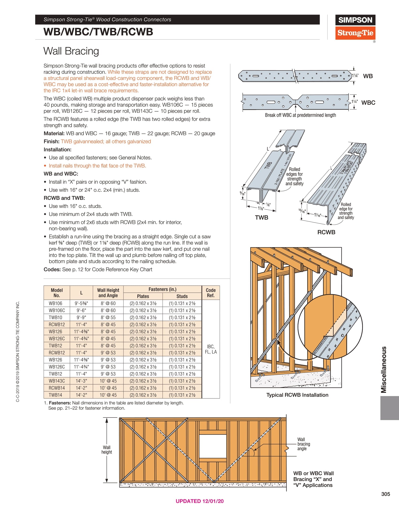 Simpson TWB12 T Wall Bracing Rolled Edges - 11 Ft 4-In Carton of 15 pcs