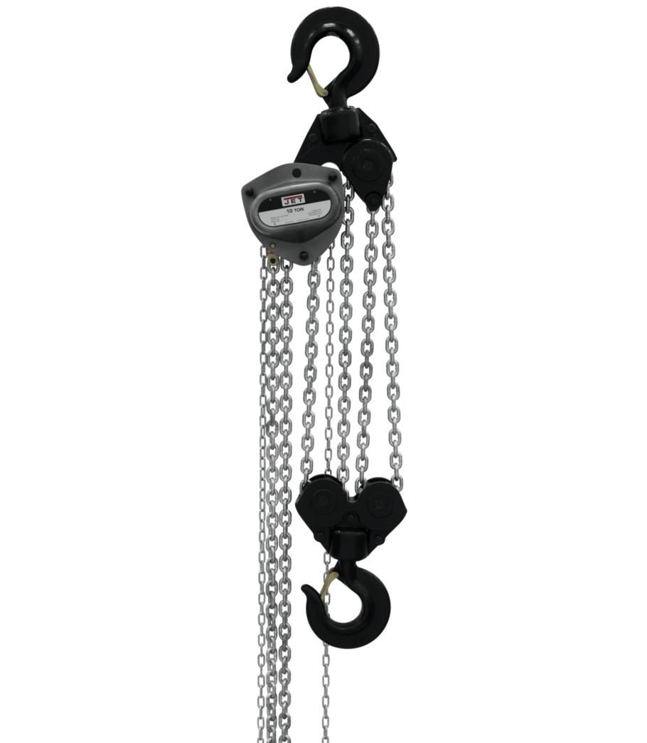JET L100-1000WO-20, 10 Ton Hand Chain Hoist 20' Lift and Overload Protection