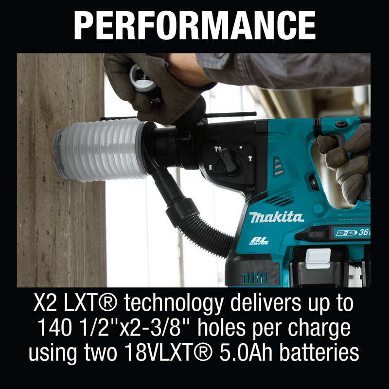 Makita 18V X2 LXT Lithium-Ion (36V) Brushless Cordless 1-1/8 In AVT Rotary Hammer Kit, Accepts SDS-Plus Bits w/ Extractor XRH10PTW
