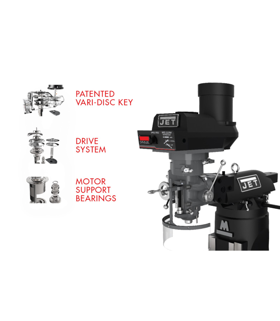 JET Elite EVS-949 Mill with 3-Axis ACU-RITE 303 (Knee) DRO and X-Axis JET Powerfeed - 894345
