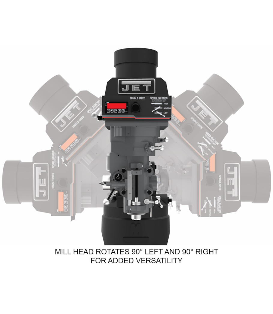 JET Elite EVS-949 Mill with 3-Axis Newall DP700 (Knee) DRO and X, Y-Axis JET Powerfeeds - 894368