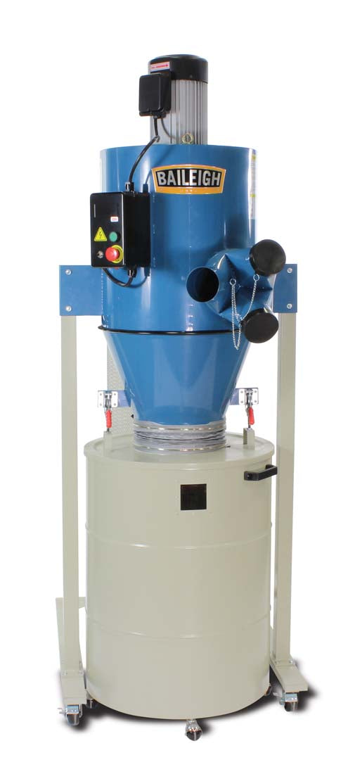 Baileigh DC-2100C 3HP 220V 1 Phase Cyclone Style Dust Collector, 2111 CFM, 63 Gallon Drum