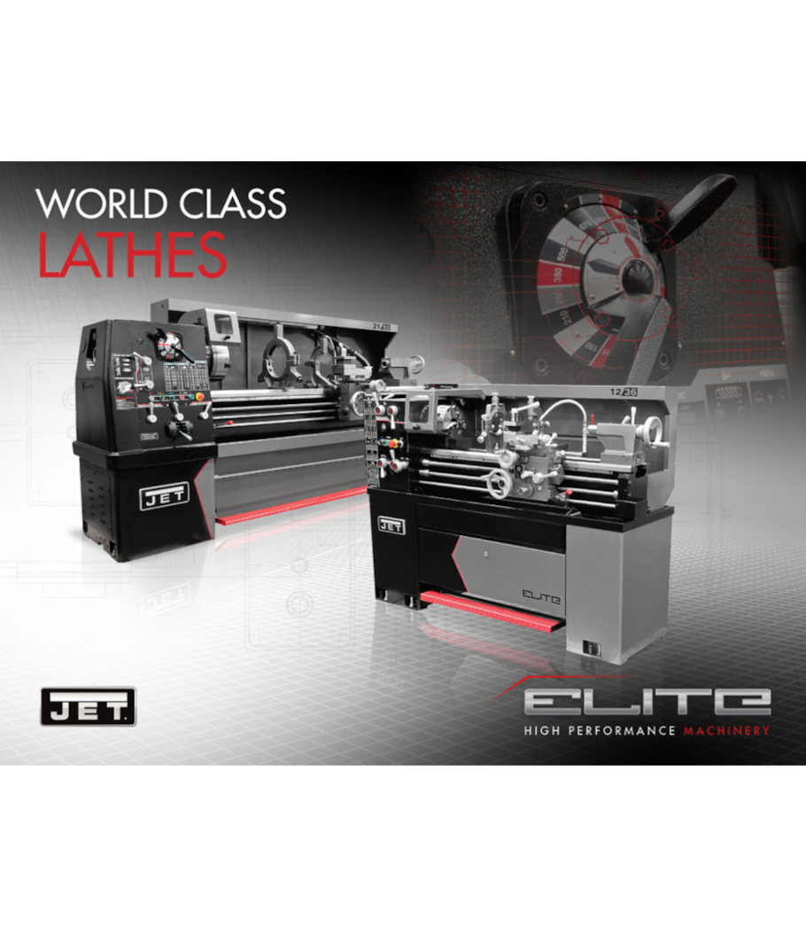 JET E-1340VS Elite EVS lathe with ACU-RITE 203 DRO with Taper Attachment and Collet Closer