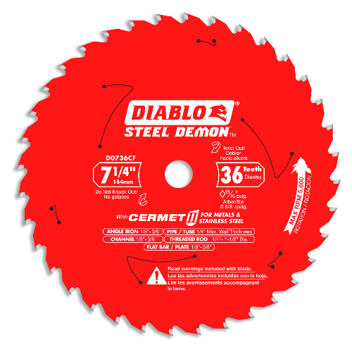 Diablo D0736CF (Former D0738CF) 7-1/4 in. x 36 Tooth Steel Demon Cermet II Saw Blade for Metal & Stainless Steels