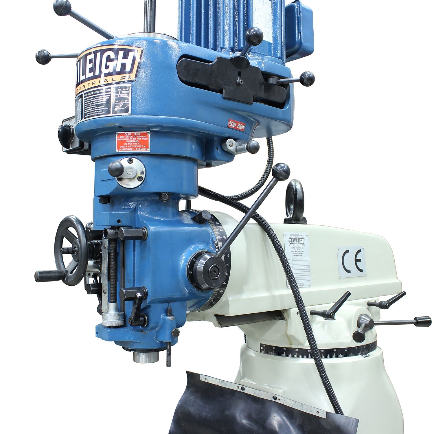 Baileigh VM-836E-1 120V Vertical Mill, 8" x 36" Table, 8 Speed Includes R8 Spindle, Coolant, Lubricator, Work Light