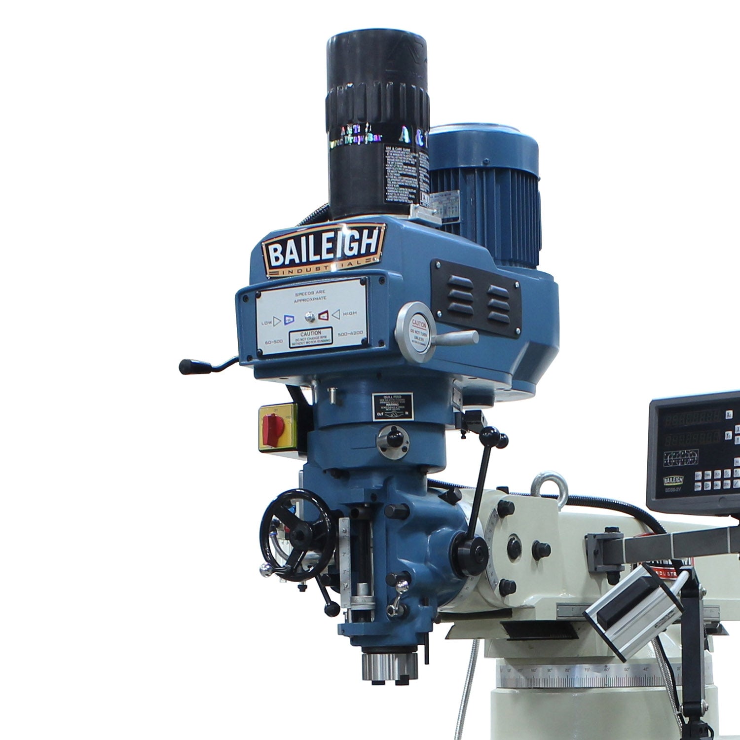 Baileigh VM-1054E-VS 220V 3 Phase Vertical Mill, 10" x 54" Table, Variable Speed, NT40 Spindle, Coolant, Power Feeds, DRO