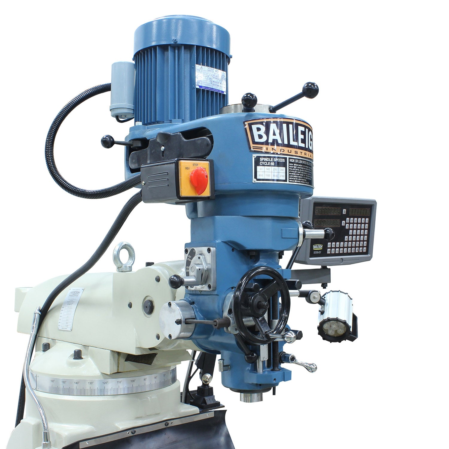 Baileigh VM-942E-1 220V 1 Phase 3HP Vertical Mill, 9" x 42" Table, 8 Speed, Includes R8 Spindle, Coolant, Work Light, X&Y DRO