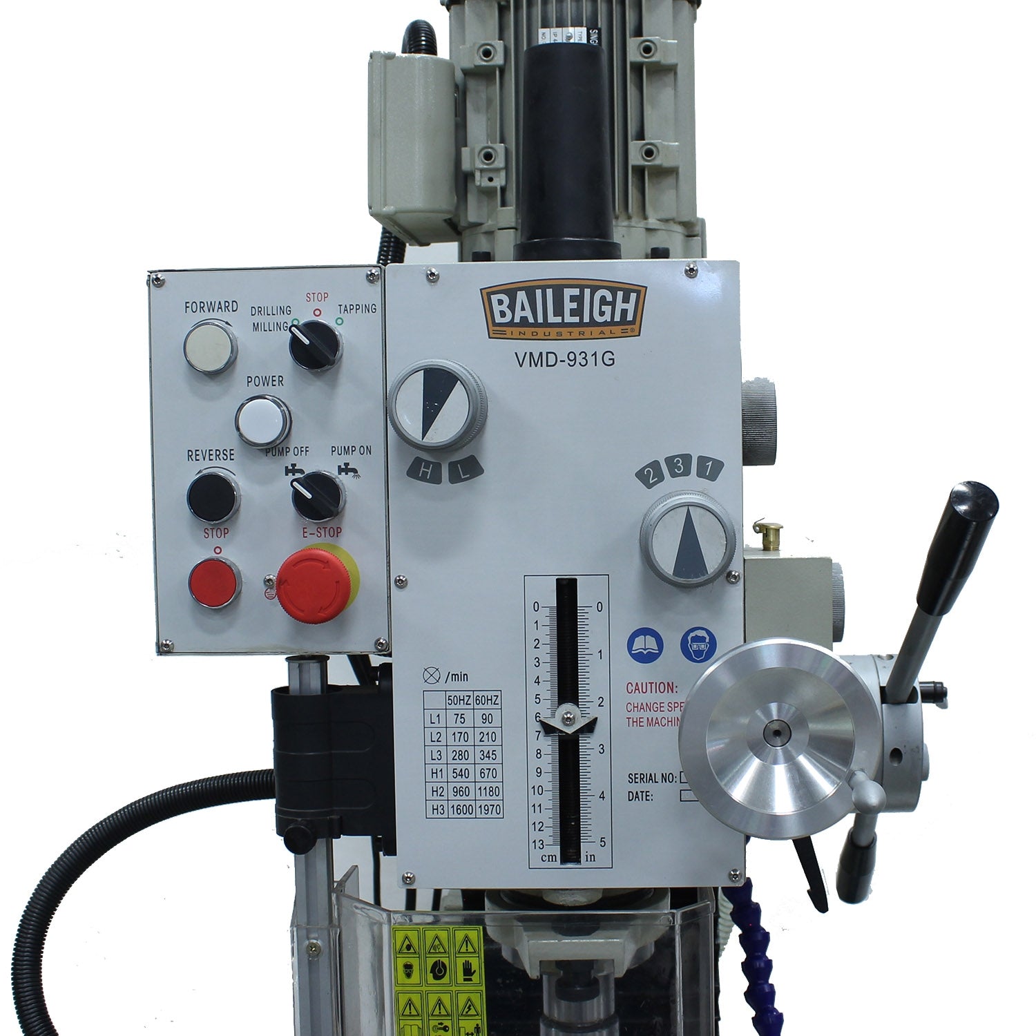 Baileigh VMD-931G 110V Gear Driven Mill and Drill, Includes Stand, Coolant System, Work Light, Power X, and R8 Spindle