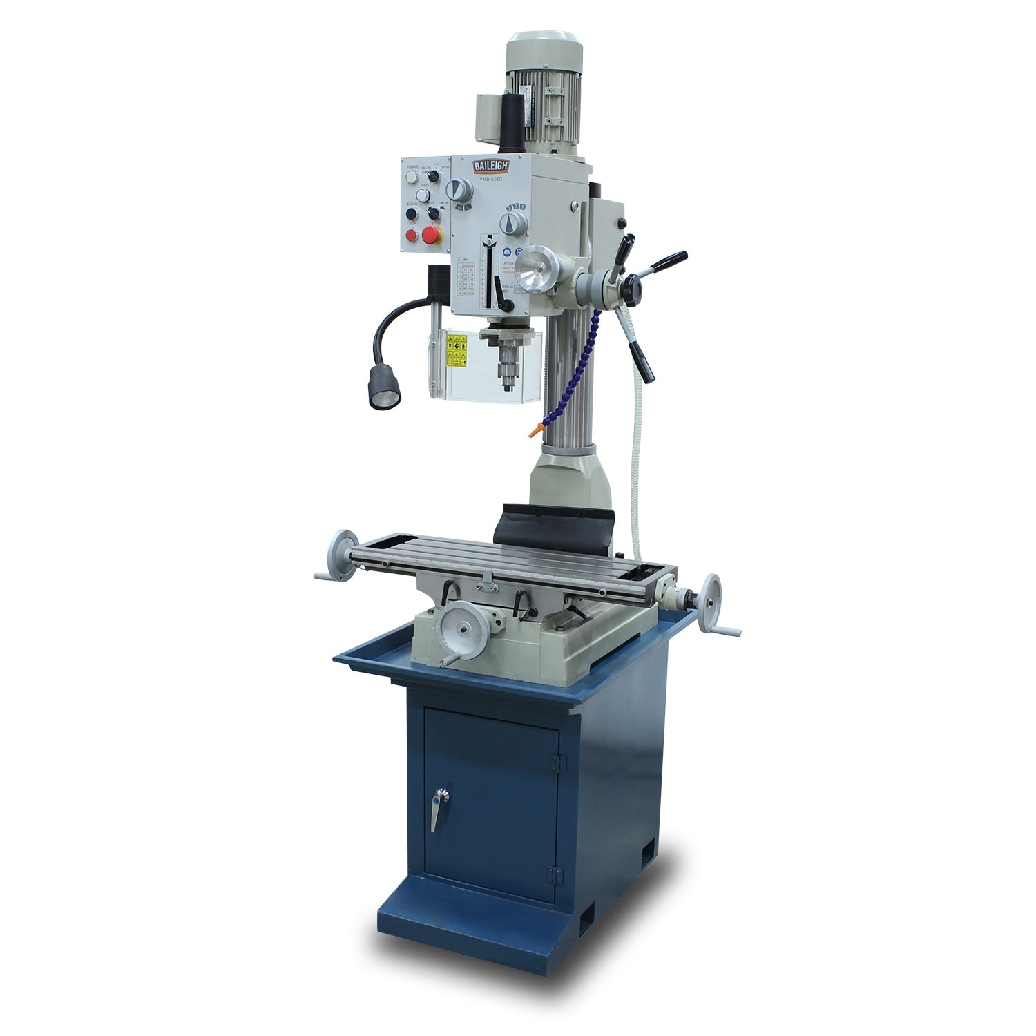 Baileigh VMD-828G 110V Gear Driven Mill and Drill, Includes Stand, Coolant System, Work Light, and R8 Spindle