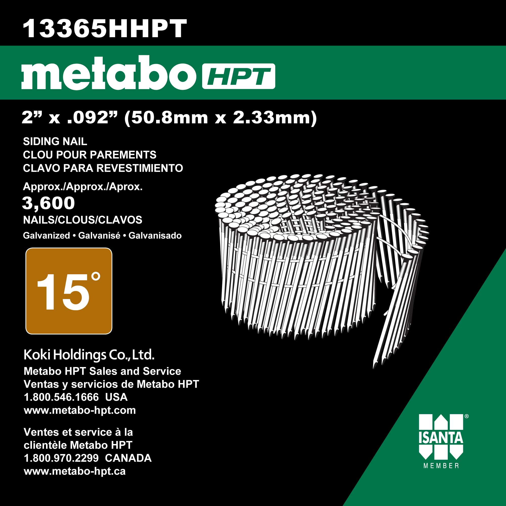 Metabo HPT 13365HHPT 2 Inch Full Round Head Wire Coil Siding Nail (3600 Count)
